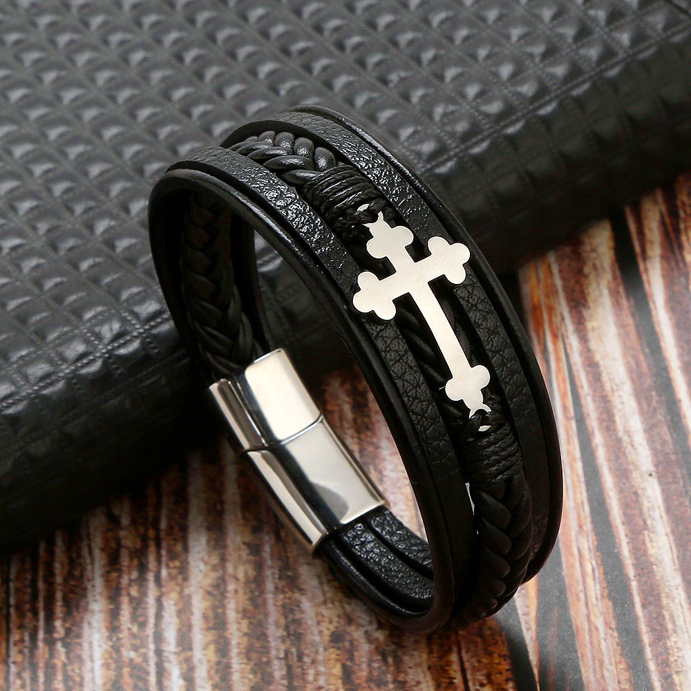 Personalized Multi-Layer Woven Leather Bracelet for Men | Custom Gift