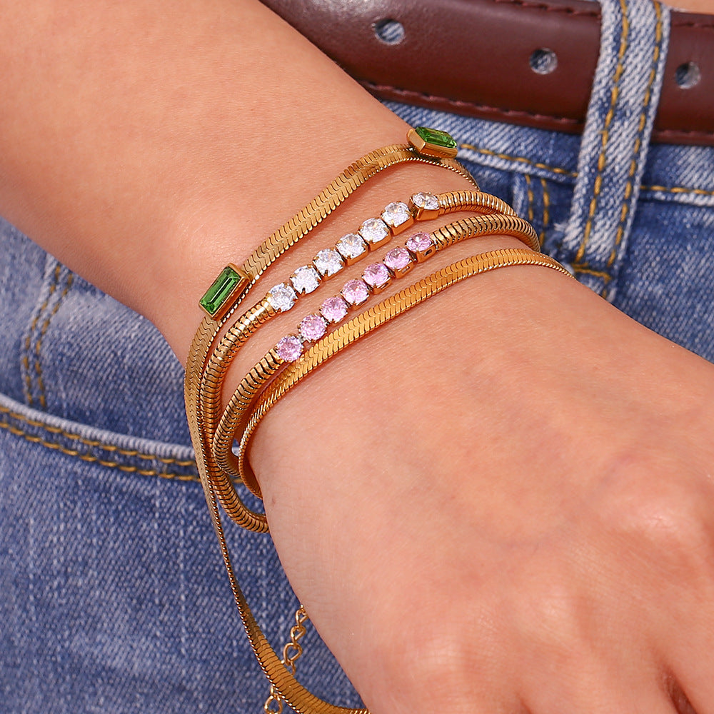 Thick Snake Chain Bracelet with Stainless Steel Beads