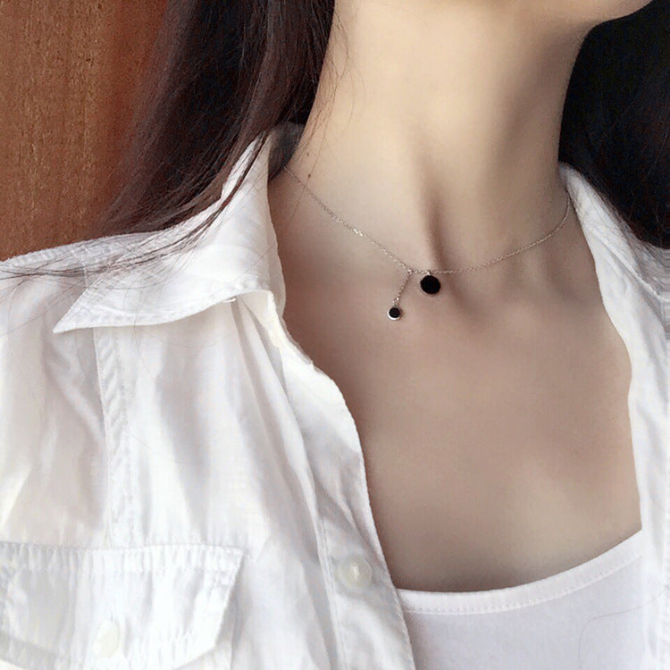 925 Silver Black Circle Pendant Necklace for Women