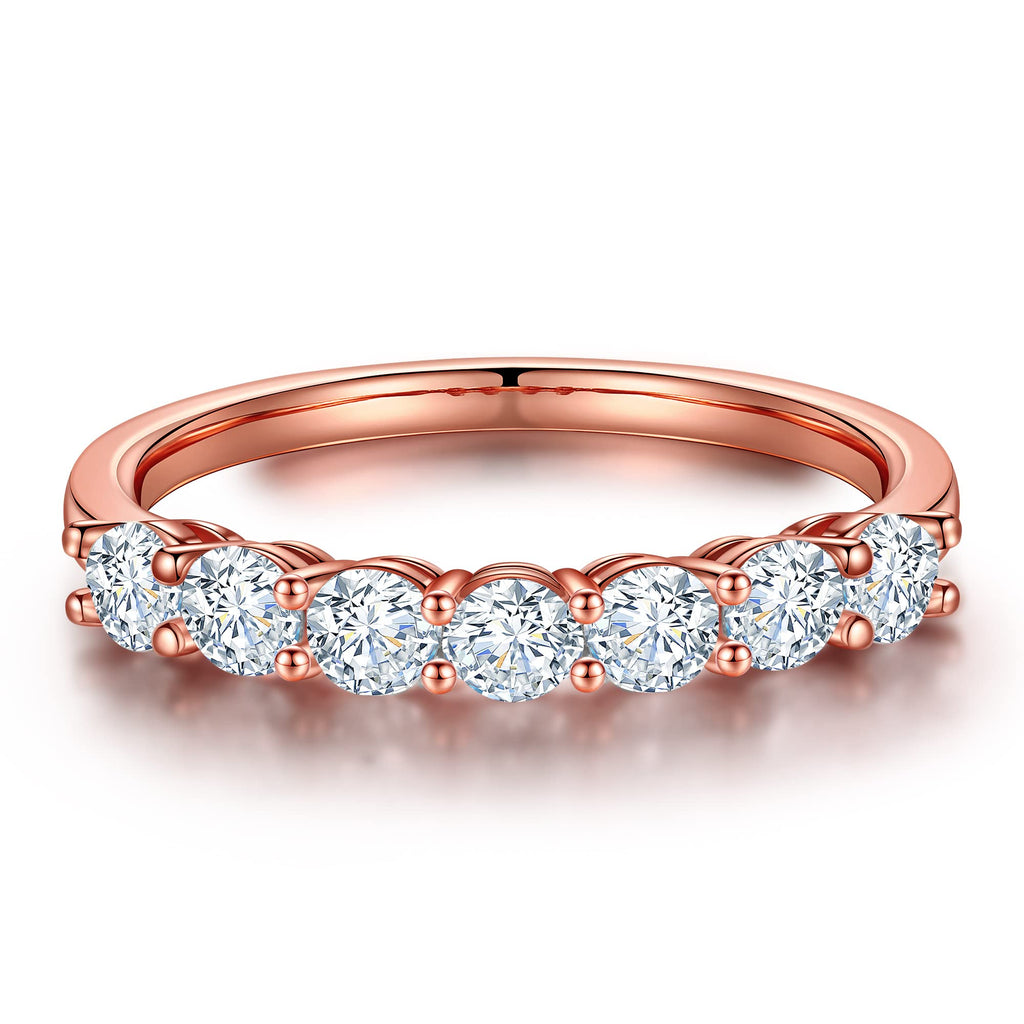 MOOSEA Moissanite 7 Stone Rings for Women 3MM D Color VVS1 Clarity Conflict-Free Lab Created Anniversary Rings 18K Rose Gold Filled Moissanite Wedding Band for Women Promise Rings Gifts
