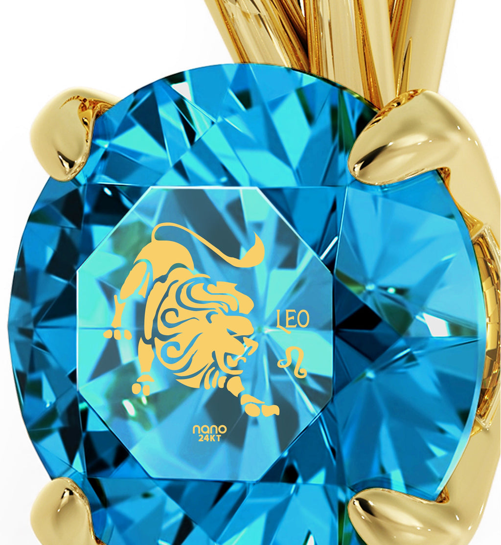 14K Yellow Gold Leo Zodiac Necklace | Crystal Pendant Necklace