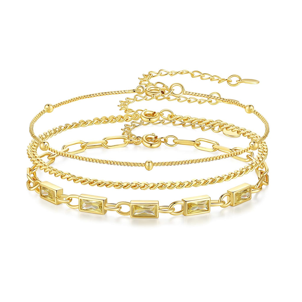 Gold Birthstone Bracelet for Women 18K Gold Plated Layered Jewelry Bracelet Set Women Dainty Stackable Bracelets Link Paperclip Chain Valentines Day Gift for Women