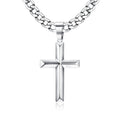 Fansilver 925 Sterling Silver Cross Pendant Necklace Diamond-Cut Cuban Link Chain Necklace Highly Polished Beveled Edge Cross Chain Necklace Silver Cross Necklace for Men Women 30 Inches