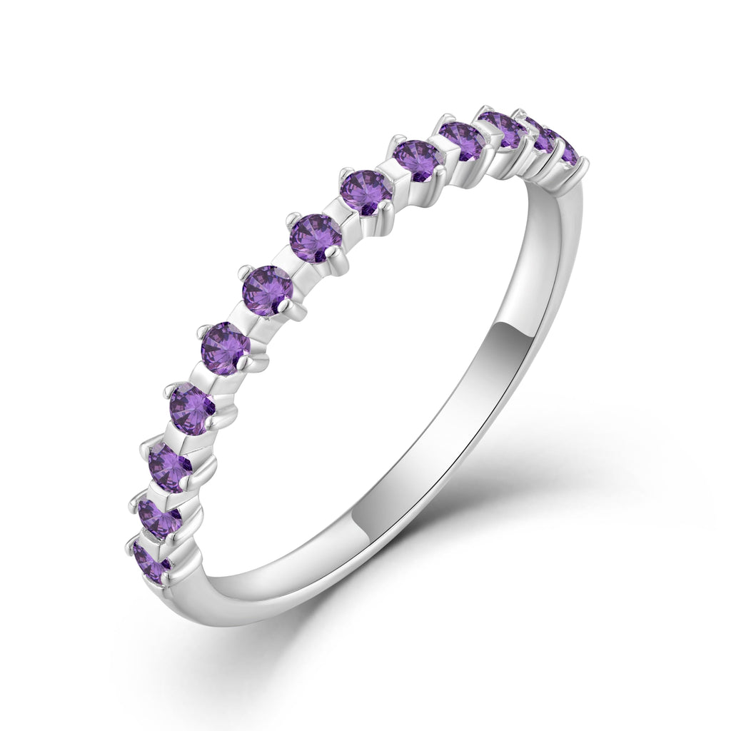 Amethyst Half Eternity Stackable Ring | 925 Silver February Birthstone