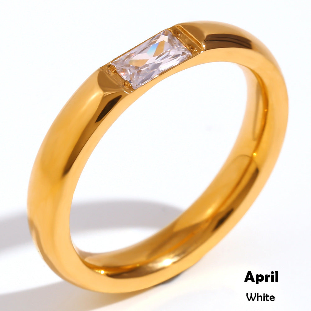 18K Gold Plated Stainless Steel Birthstone Ring for Women