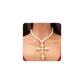Pearl Cross Necklace for WomenGothic Gold Chunky Long Big Cross Pendant NecklacePearl Beads Chain Large Crucifix Dangle Necklace for Punk Party (Gold)