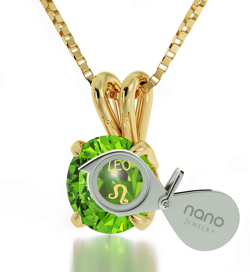 14K Yellow Gold Leo Zodiac Necklace | Crystal Pendant Necklace