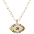 yipima Evil Eye Necklace for Women 14K Gold Plated White Color Cubic Zirconia Inlay Evil Eye Pendant Necklace 3mm Figaro Chain Necklace 18/22 inches (length:22" color-2)