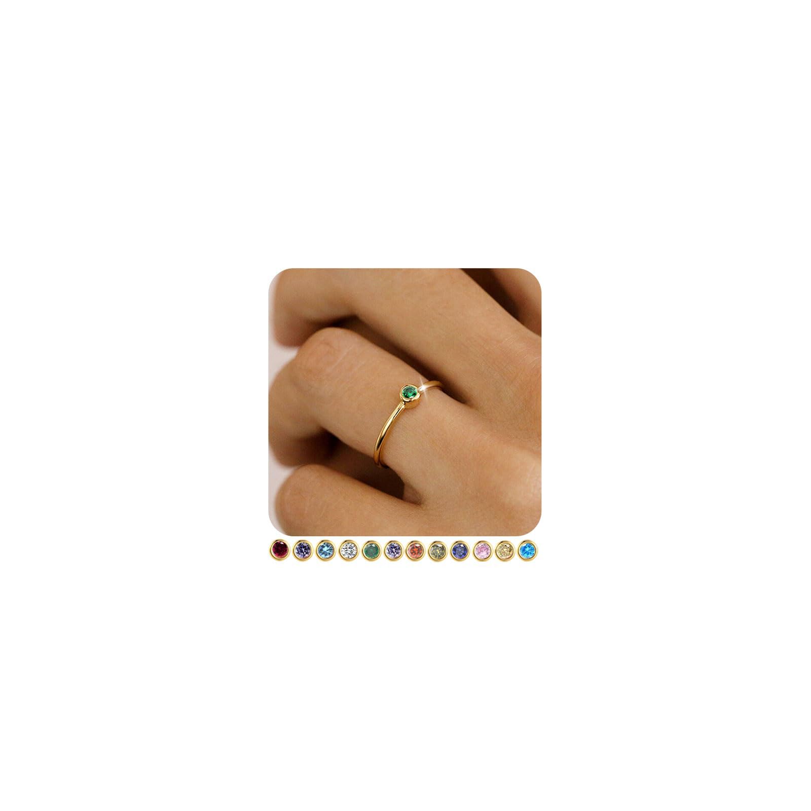 14K Gold Birthstone Stackable Ring | Non-Tarnish