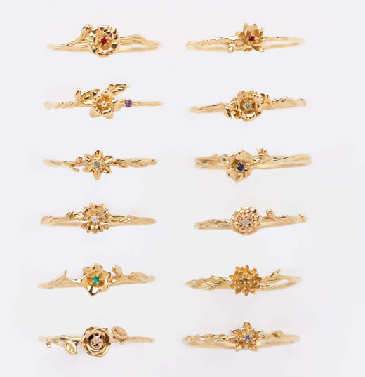12-Month Flower Birthstone Ring with Zircon Inlay