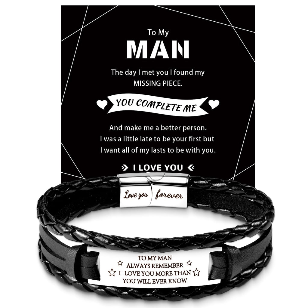 Men's Engraved Leather Bracelet | Personalized Gift for Him