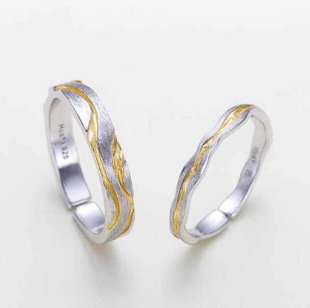 Couple's Matching Ring Set | Resizable Alloy Rings with Stone Accents