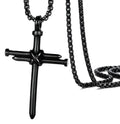 JUNOVUROS Nail Cross Necklace for Men Stainless Steel Religious Retro Nail Cross Pendant Necklace 18 to 28 Inch Rolo Chain Silver/Gold/Black