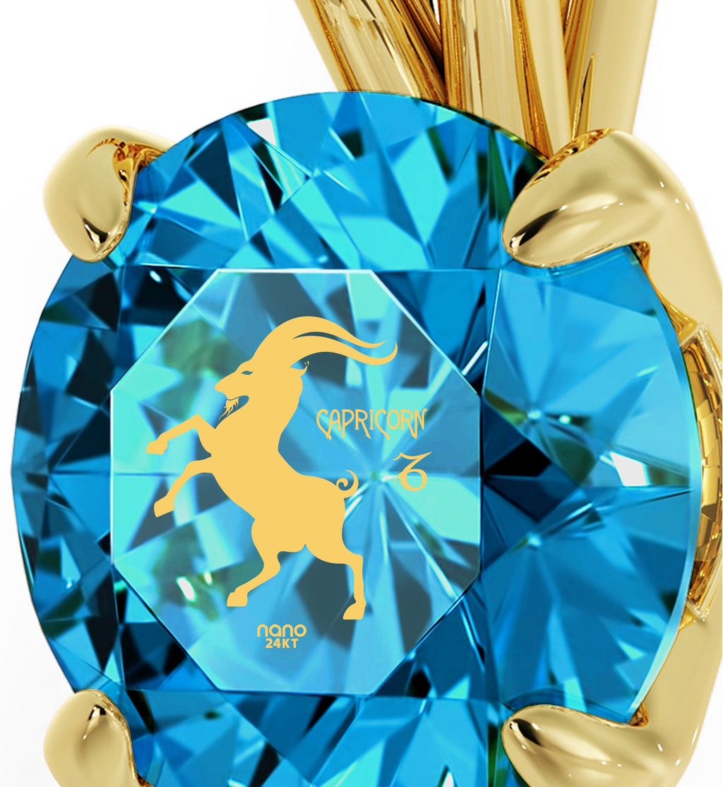 14K Yellow Gold Capricorn Zodiac Necklace | Crystal Pendant Necklace