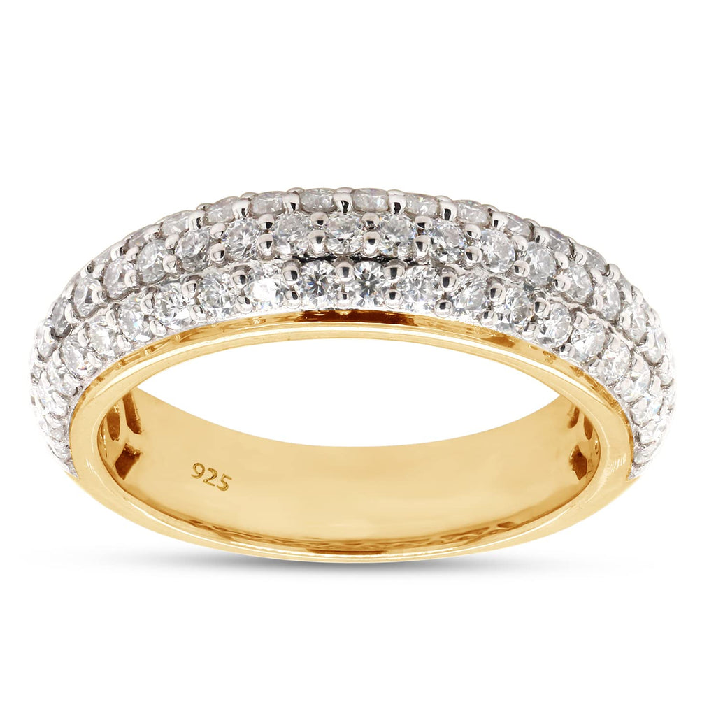 SAVEARTH DIAMONDS 1.00 Carat Round Lab Created Moissanite Diamond 3 Row Eternity Wedding Band Ring in 14K Yellow Gold Over Sterling Silver (1.00 Cttw) Size-9