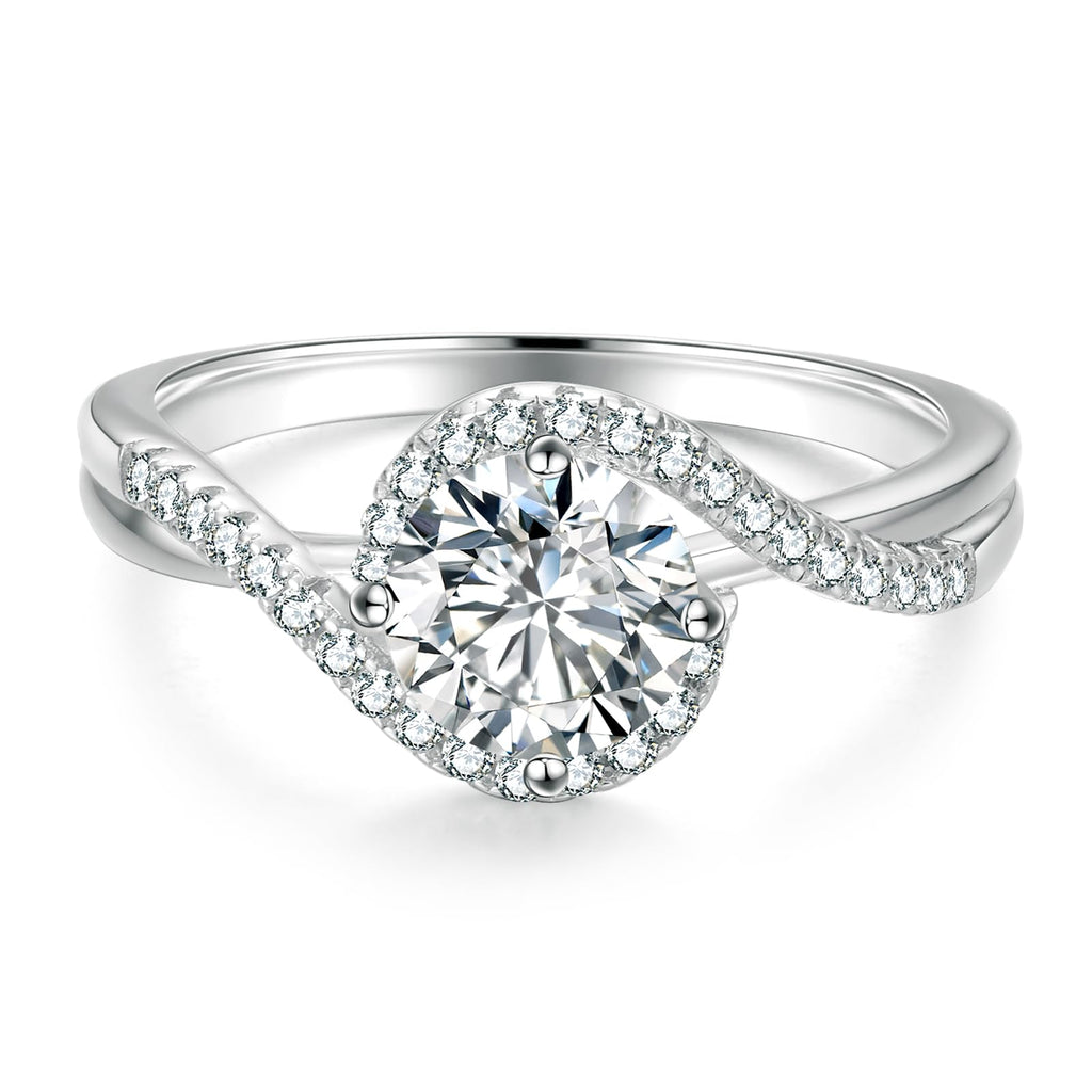 KRKC Moissanite Rings for Women 0.5CT/1CT/1.5 CT Lab Created Diamond Engagement Rings D Color VVS1 Clarity Brilliant Round Cut White Gold Plated S925 Sterling Silver Ring for Wedding Promise Anniversary and Bridal Gift