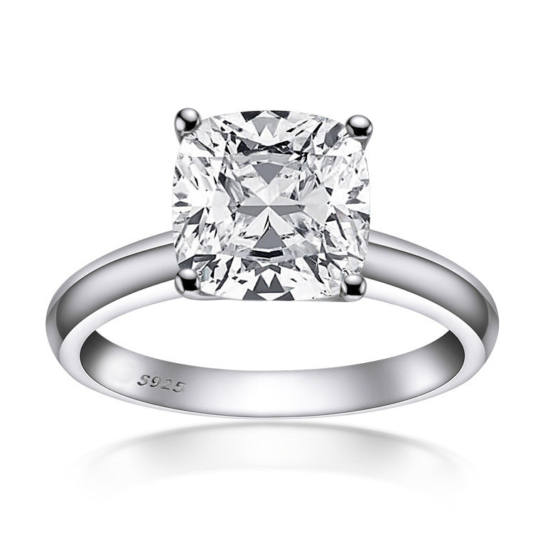 Minimalist 925 Silver Cushion Cut Diamond Ring