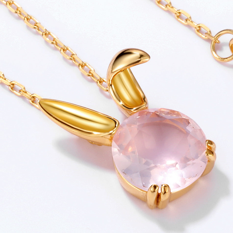 Japanese Rabbit Zodiac Necklace | Pink Crystal Pendant | Cute Astrology Jewelry