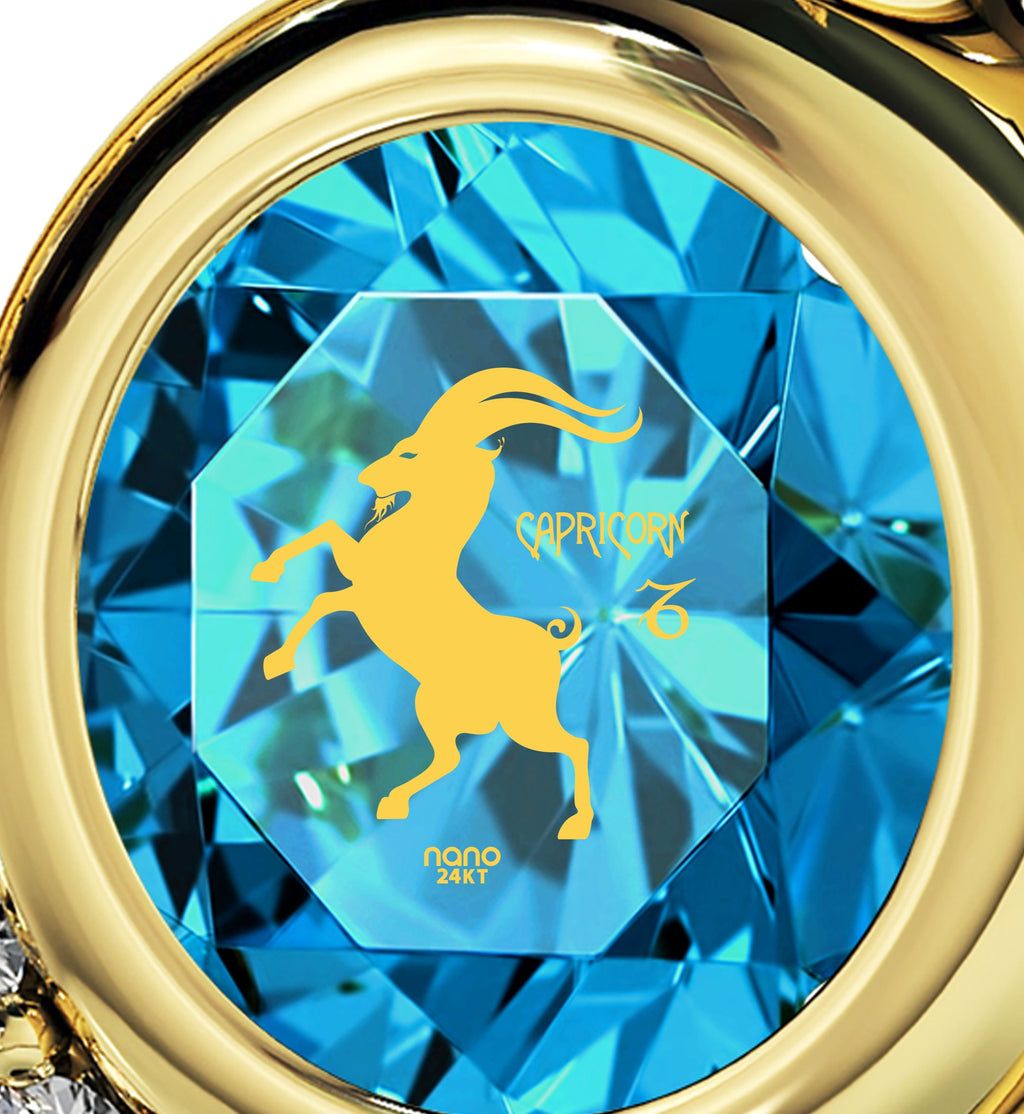 Capricorn Zodiac Heart Pendant Necklace | Gold Plated Silver | 24K Inscribed Crystal