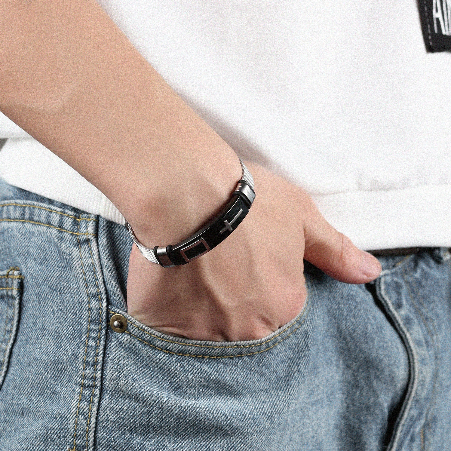 Titanium Steel Cross Bracelet for Men | Religious Men's Jewelry