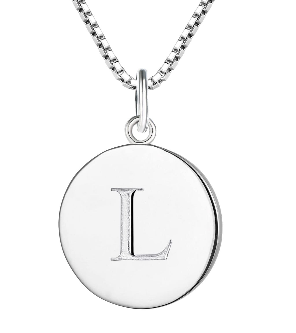 YL Initial Necklace for Women 925 Sterling Silver Round Pendant Polished L Letter Jewelry