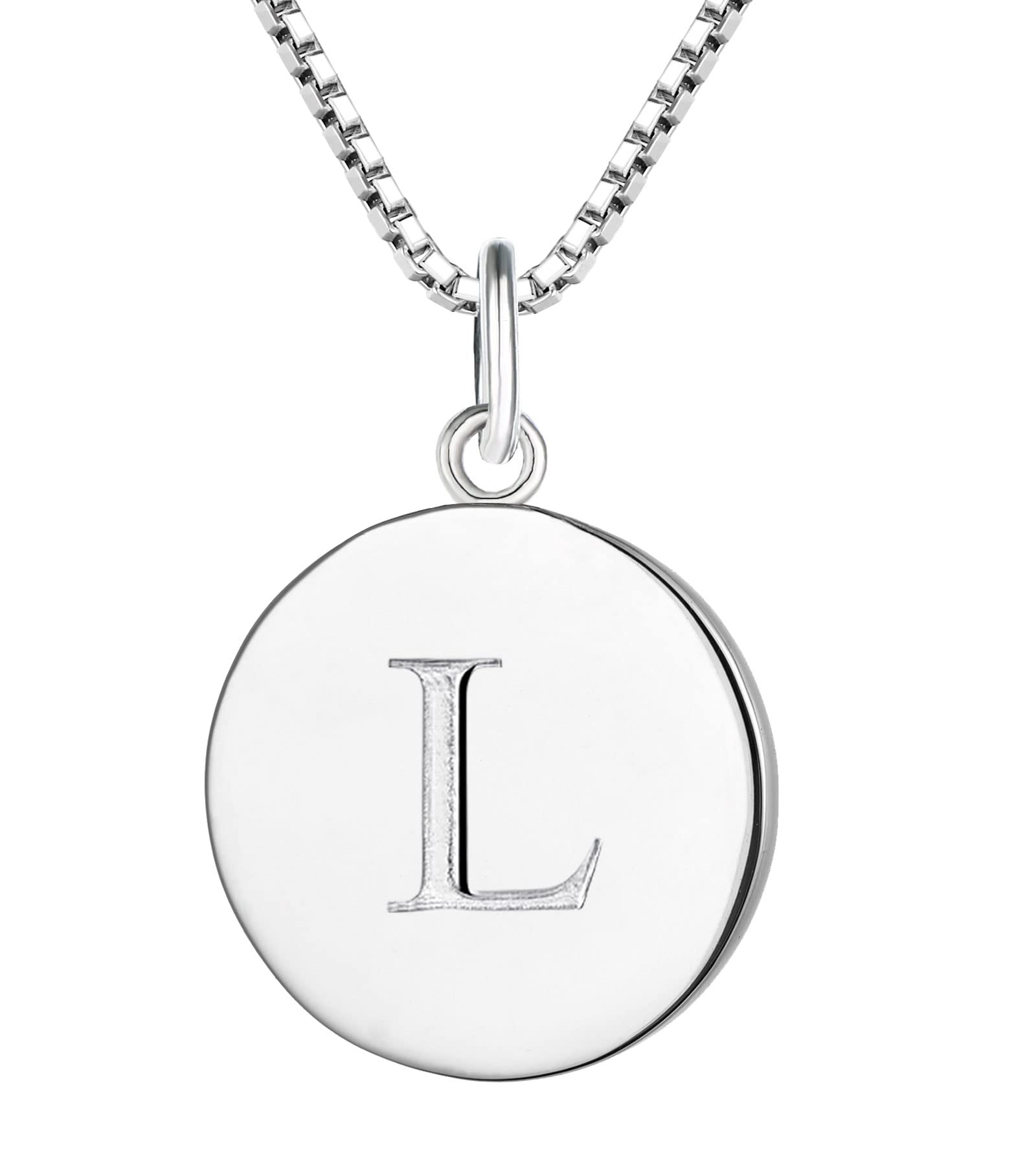 YL Initial Necklace for Women 925 Sterling Silver Round Pendant Polished L Letter Jewelry
