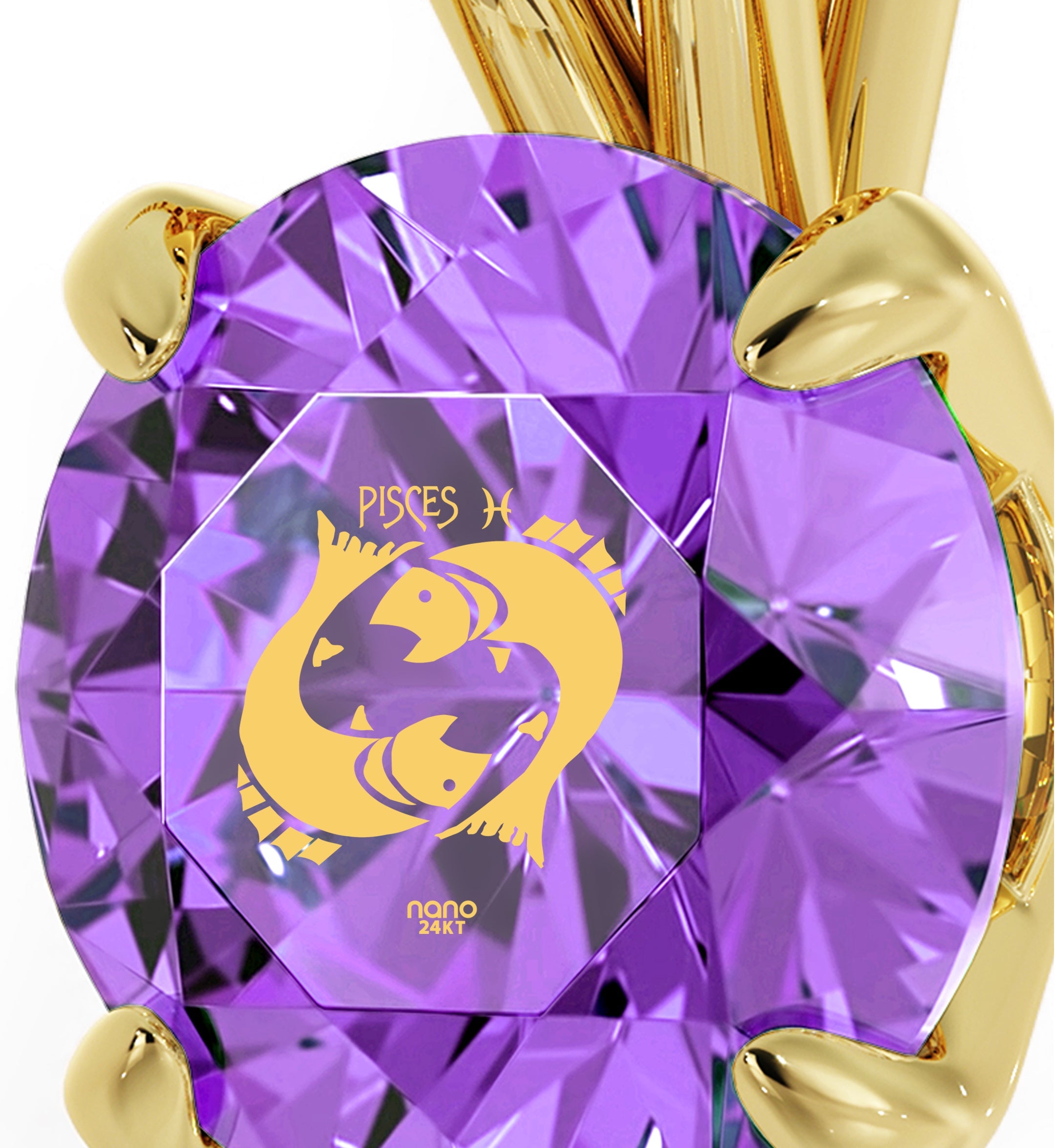 Gold Plated Silver Pisces Necklace Zodiac Pendant 24k Gold Inscribed on Crystal