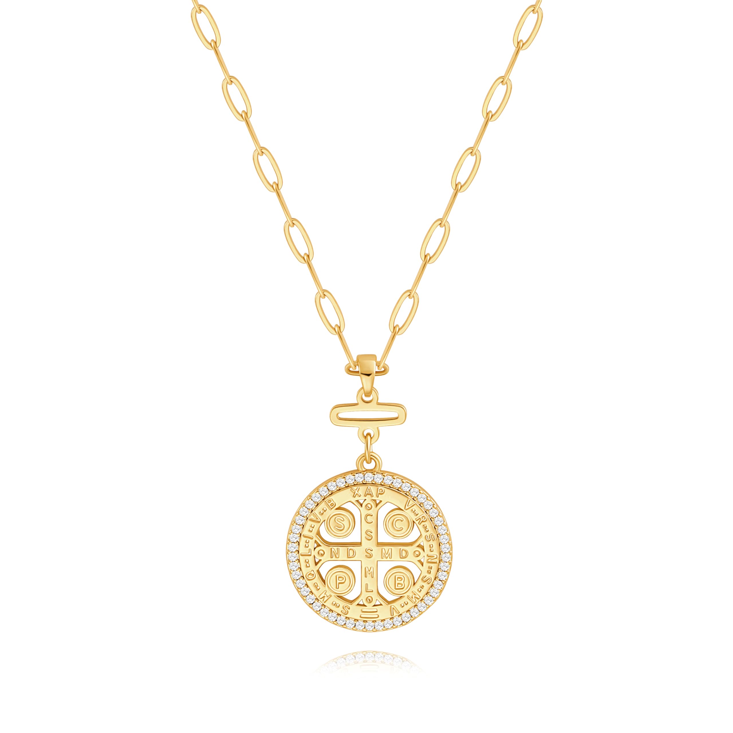 St. Benedict Medal Necklace | 18K Gold Dainty Zircon