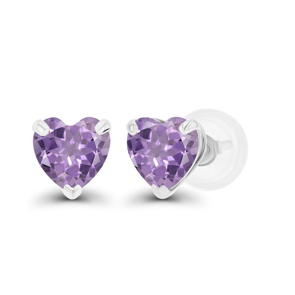 Rose De France Amethyst Heart Stud Earrings | 14K White Gold