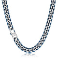 BAMIKI 10MM Wide Blue Chain Necklace for Men Women 316L Stainless Steel Big Thick Curb Cuban Link Chains Blue/Black/14K Gold Plated & Brushed Finish Silver Tone 18-24 Inches Long