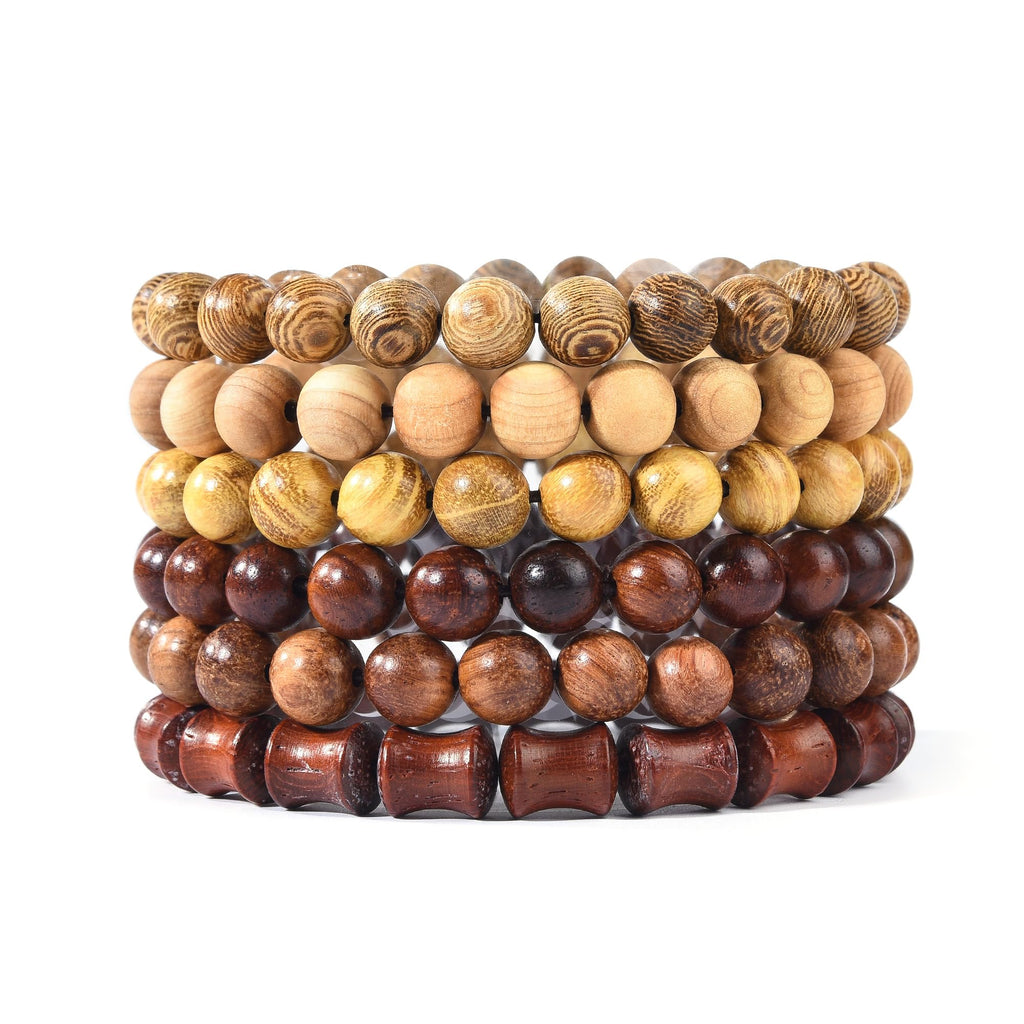 Wooden Beaded Stretch Bracelet Set | 6-Piece Multi-Layer Bracelet for Men & Women