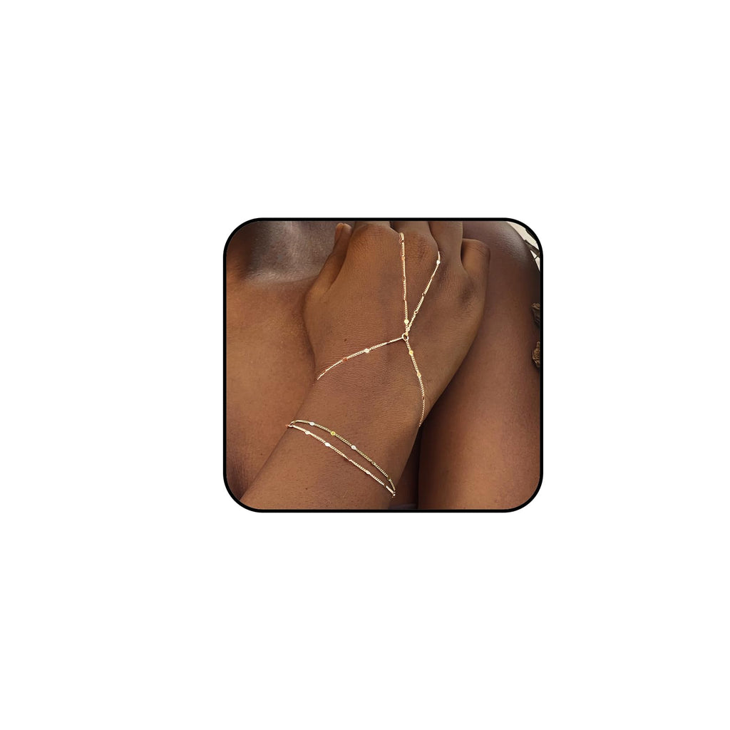 Ring Bracelet Hand Chain Stackable Bracelets for Women 14K gold plated Hand Chain Bracelet for Women Dainty Gold Hand Chain Bracelet for Women 6-8 Inch length