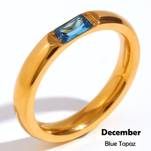 18K Gold Plated Stainless Steel Birthstone Ring for Women