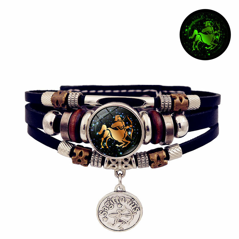 Vintage Woven Luminous Zodiac Leather Bracelet | All 12 Signs