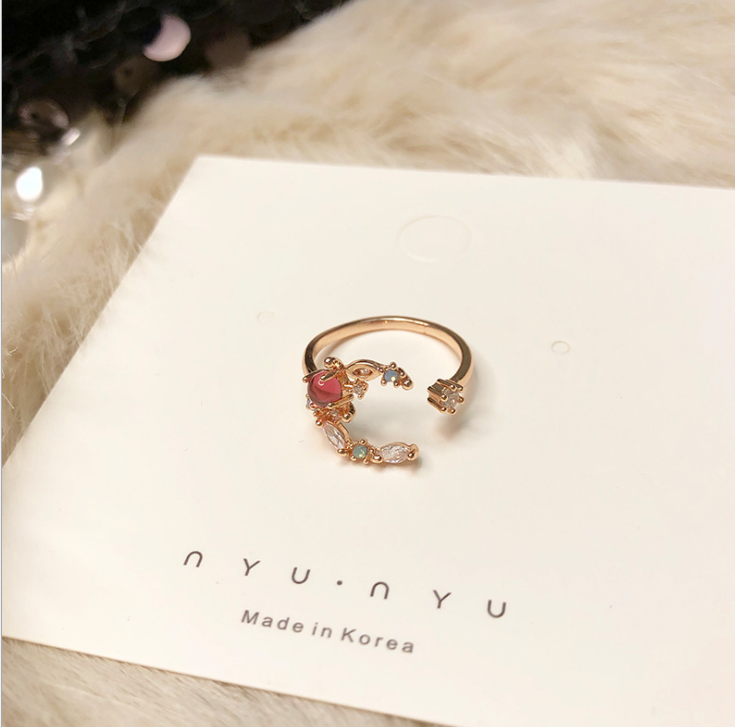 Floral Moon Ring | Adjustable Open Ring