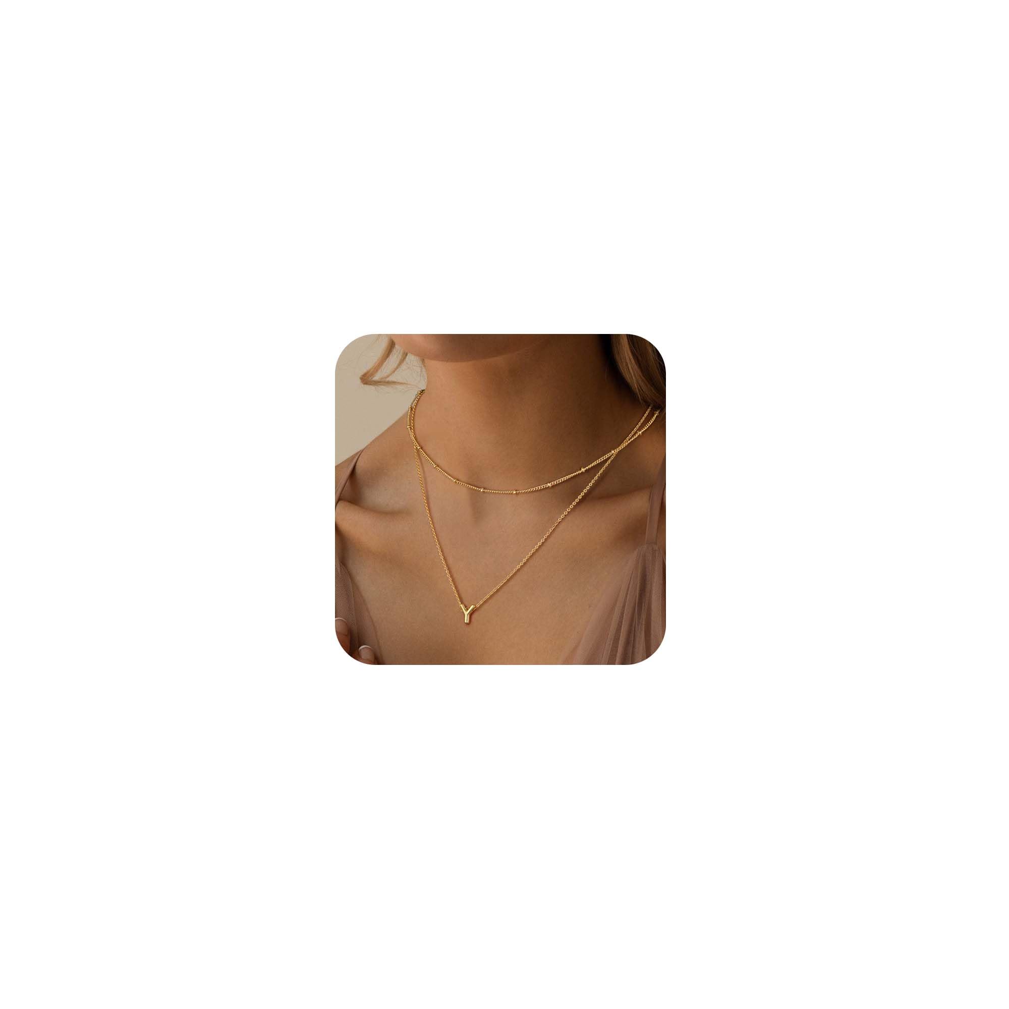 Bvuem Gold Layered Initial Necklace for Women14K Gold Plated Letter Y Layered Initial Pendant NecklaceTiny Initial Choker Necklace Dainty Gold Necklaces for Women Jewelry
