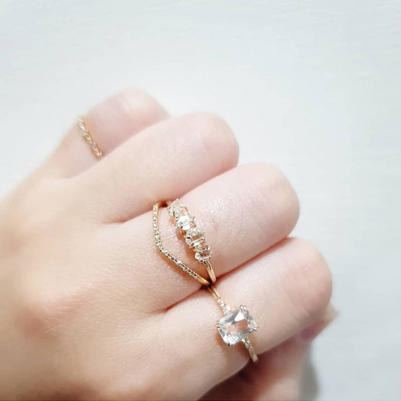 Square White Crystal Ring | Japanese Minimalist Design