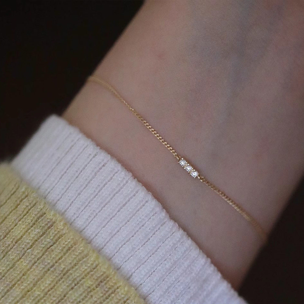 Minimalist 925 Sterling Silver Gold Plated Bracelet with Diamonds