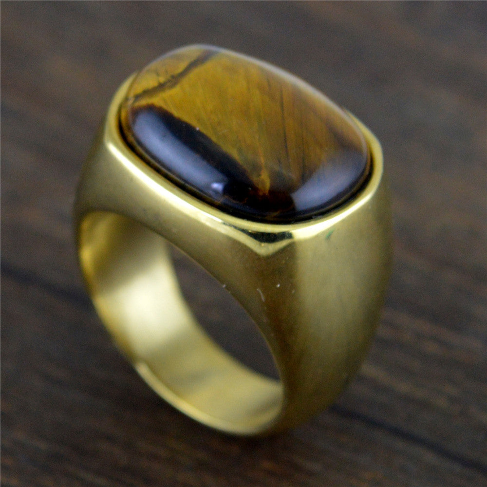 Tiger Eye Stone Ring | Titanium Steel Minimalist Ring