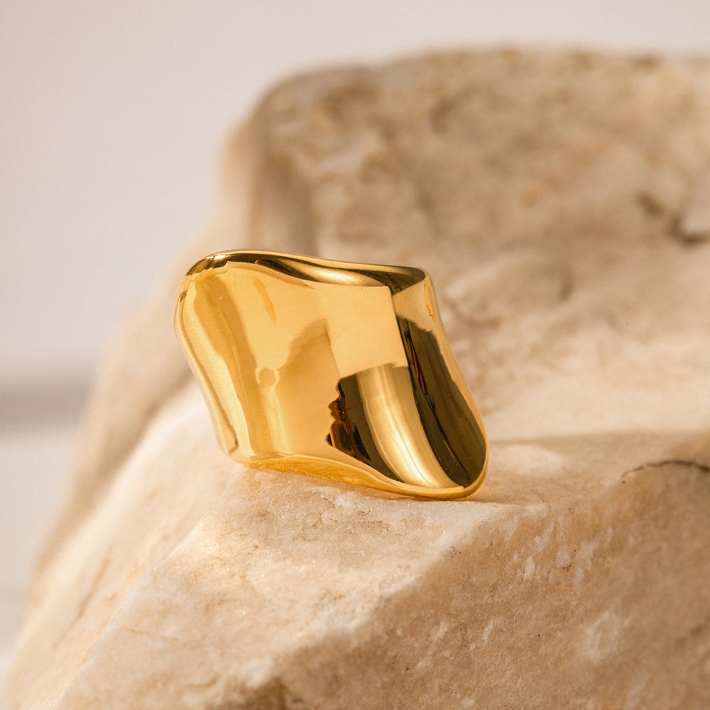 18K Gold Wide Band Ring | Minimalist Stainless Steel II