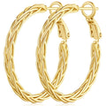 14K Gold Hoop Earrings | Fine Weave Design 30mm | Women's Jewelry