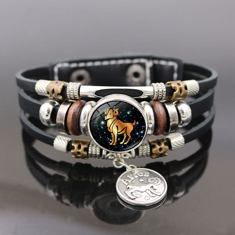 Vintage Woven Luminous Zodiac Leather Bracelet | All 12 Signs