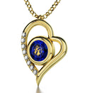 Virgo Zodiac Heart Pendant Necklace | Gold Plated Silver | 24K Inscribed Crystal