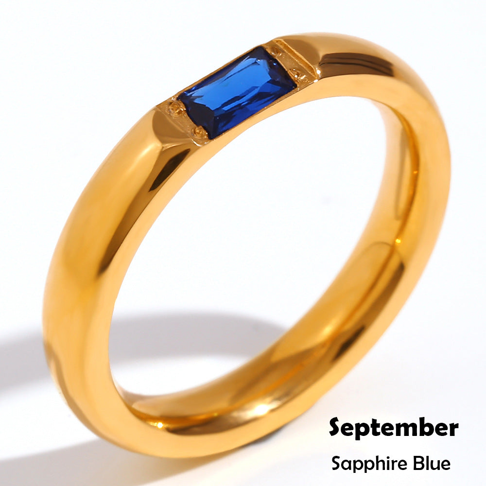 18K Gold Plated Stainless Steel Birthstone Ring for Women