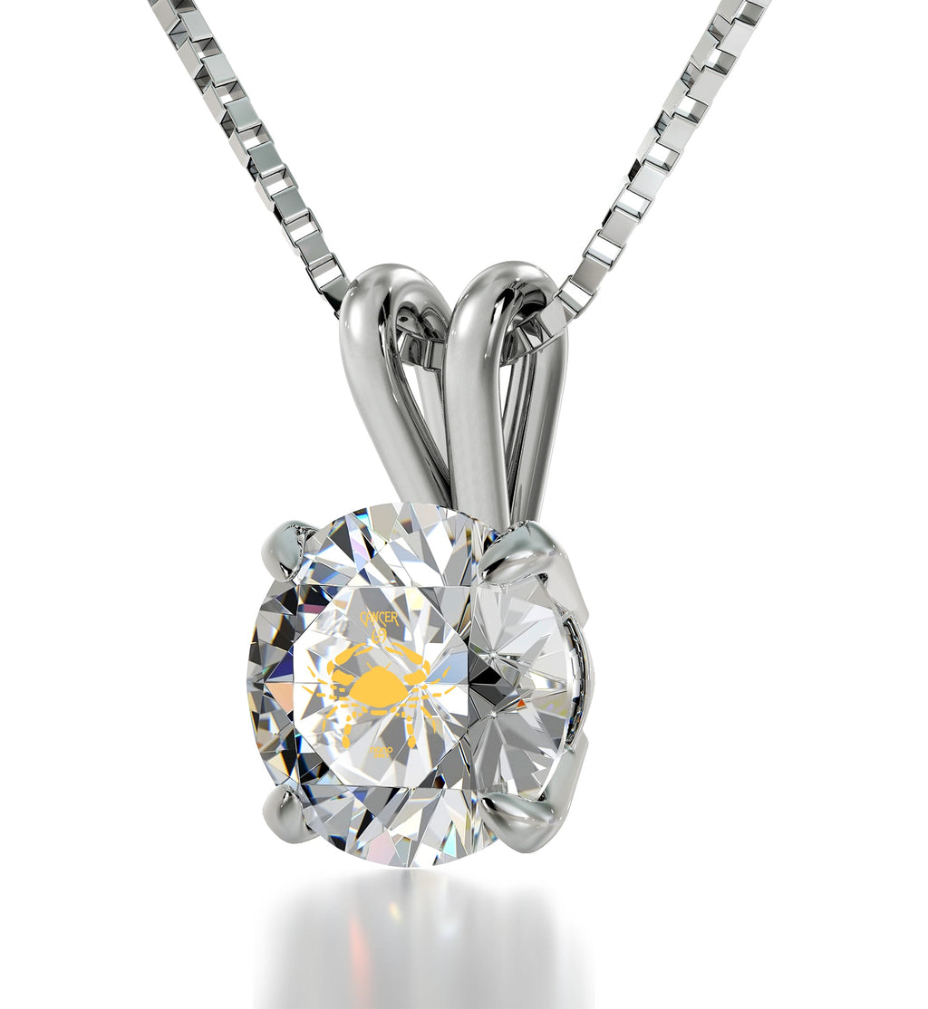 925 Sterling Silver Cancer Necklace Zodiac Pendant 24k Gold inscribed on Crystal