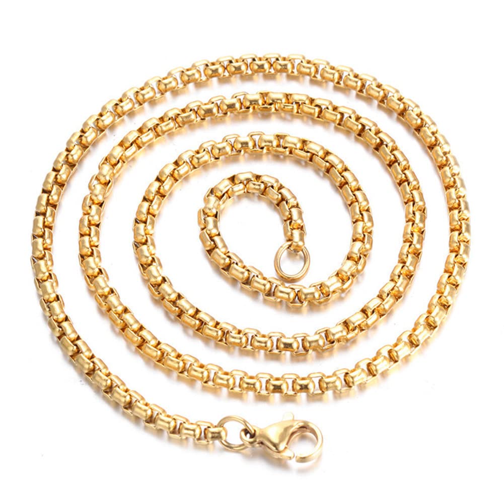 ANIEJUFI Square Rolo Chain Necklace Stainless Steel Round Box Link Chains for Pendant Men Women Jewelry Gold 2.5mm 18 Inches