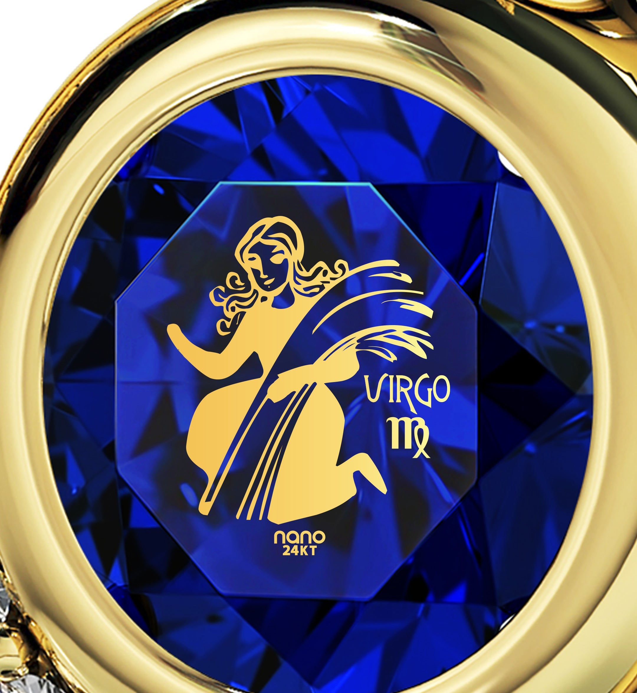 Virgo Zodiac Heart Pendant Necklace | Gold Plated Silver | 24K Inscribed Crystal