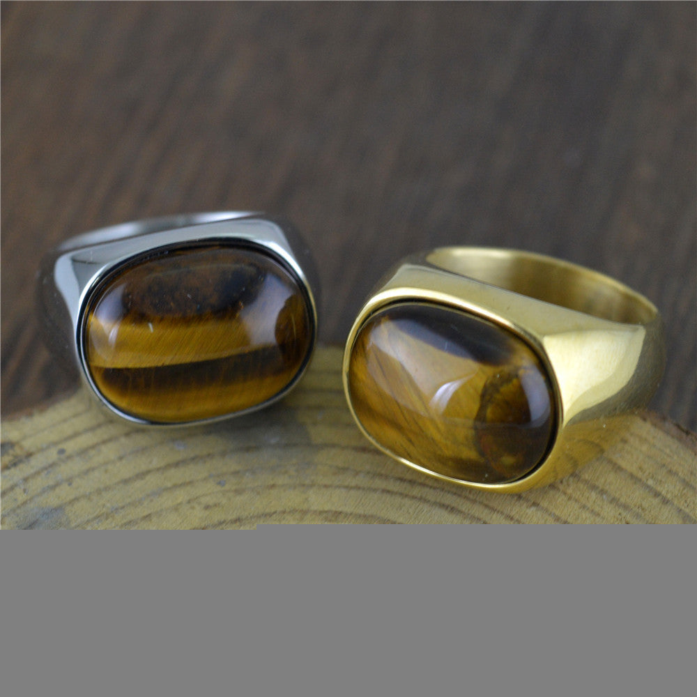 Tiger Eye Stone Ring | Titanium Steel Minimalist Ring