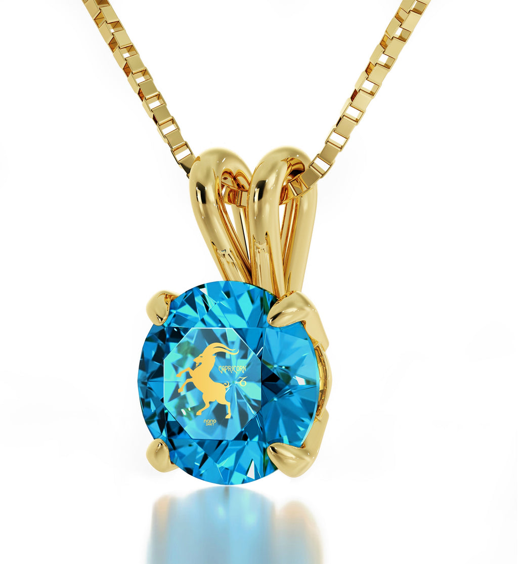 14K Yellow Gold Capricorn Zodiac Necklace | Crystal Pendant Necklace