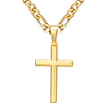 SWEETV 18K Gold Over 925 Sterling Silver Cross Necklace for Men/Women Stainless Steel Chain Cross Pendant for Men Jewelry Box Included Gold/Figaro Chain18 inch
